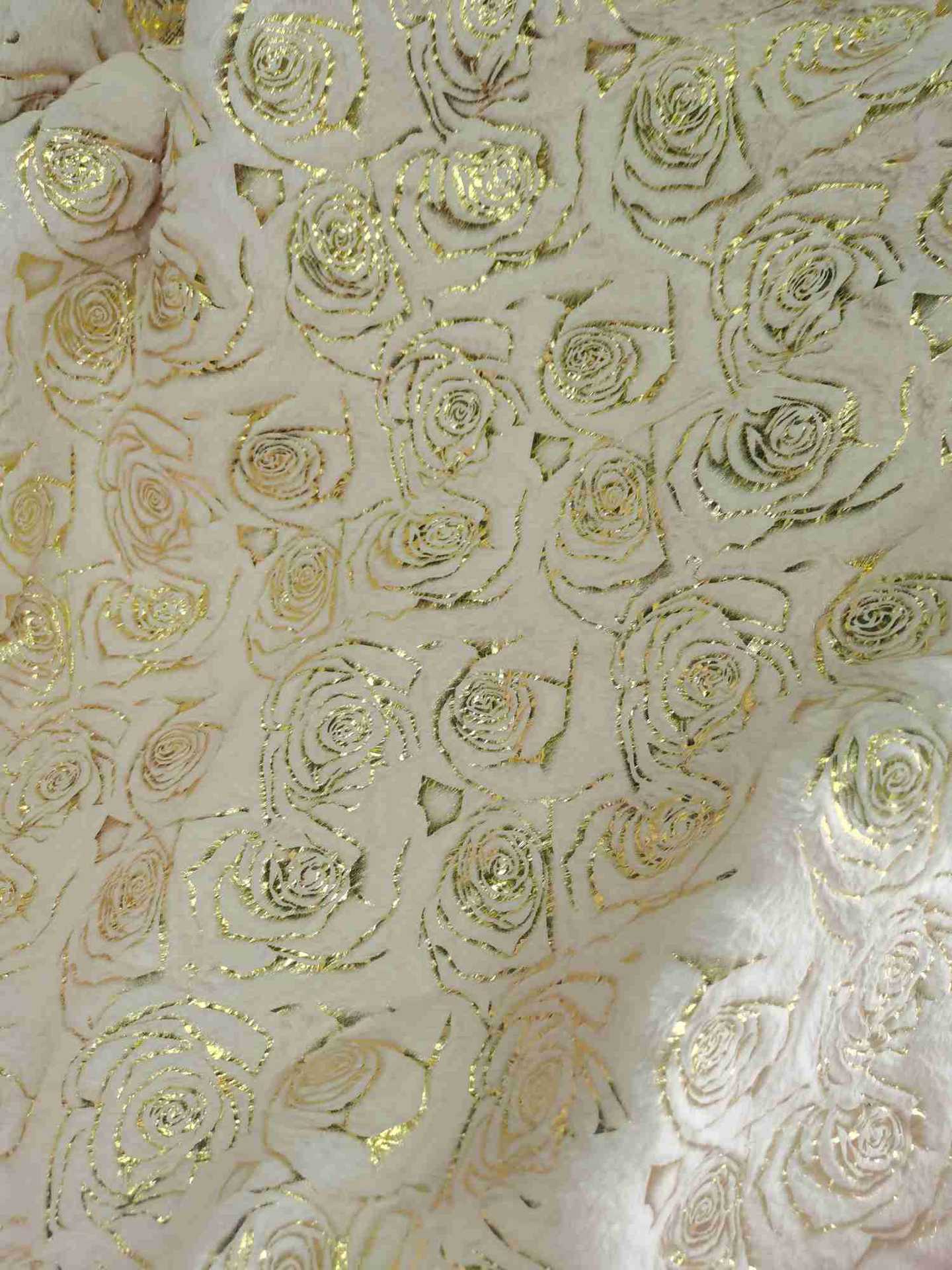 仿兔毛烫金布 玫瑰花烫金面料