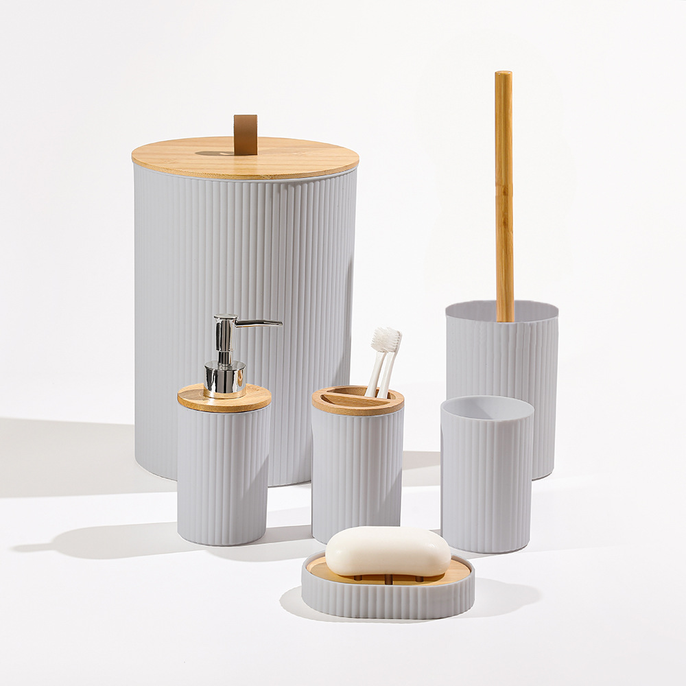 Juego de artículos de baño transfronterizo de seis piezas, cepillo de inodoro, vaso para cepillos de dientes, jabonera, almacenamiento, decoración del hogar, hotel.