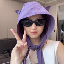 防晒遮阳帽小恶魔绑带式速干女薄款护耳头巾帽子可爱猫耳朵显脸小