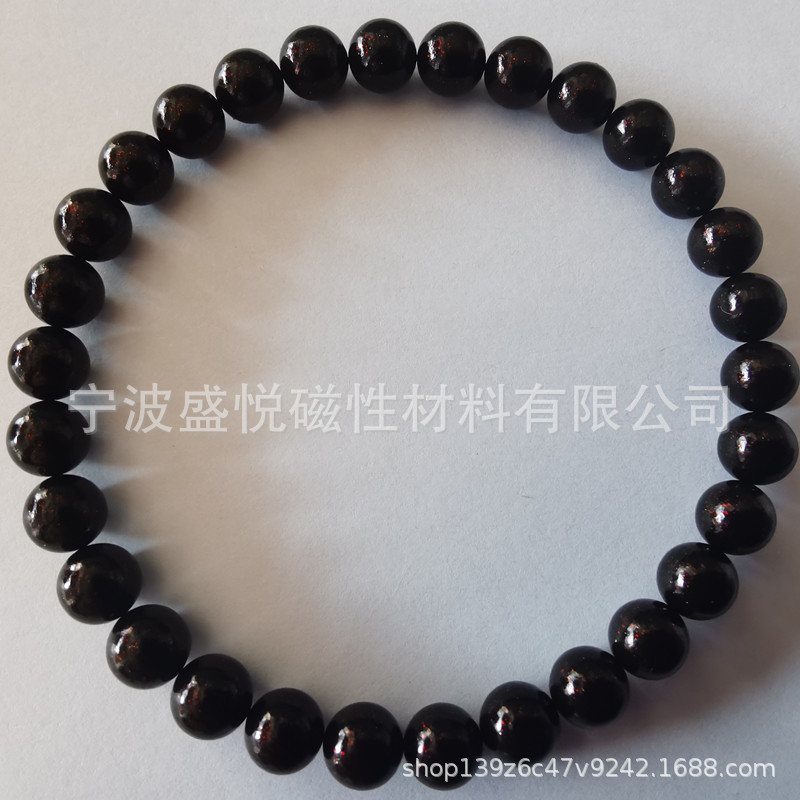 现货供应7mm黑金色艾灸石稀土无绳项链 柠檬黄磁灸石自吸项链手链