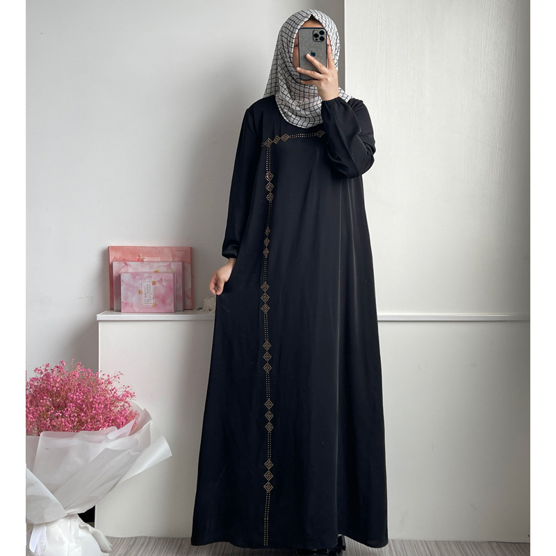 F186穆斯林中东迪拜回族女装时尚马来长裙烫钻长袍连衣裙详情10