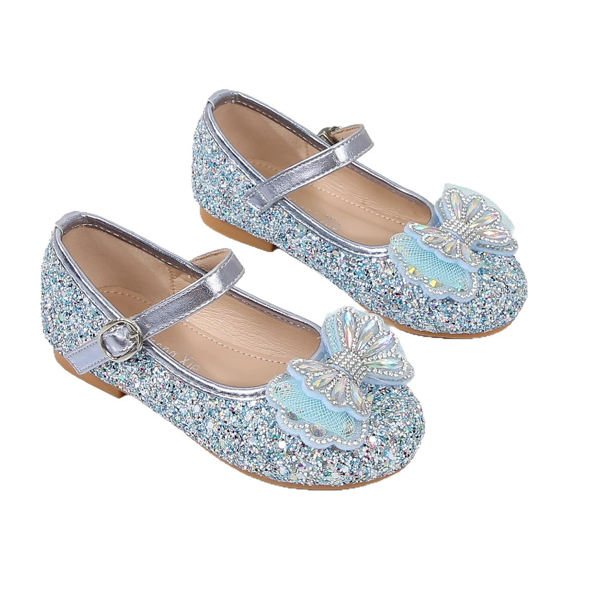 Shoes for princess, children's nail sequins with bow for leather shoes, new collection, autumn