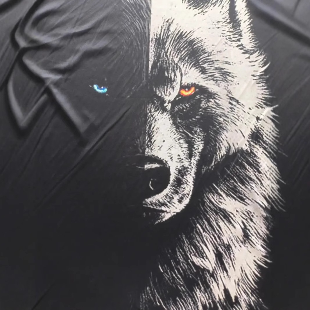 Camiseta transfronteriza de cuello redondo de manga corta transpirable de malla suelta de los hombres con estampado 3D de lobo oscuro