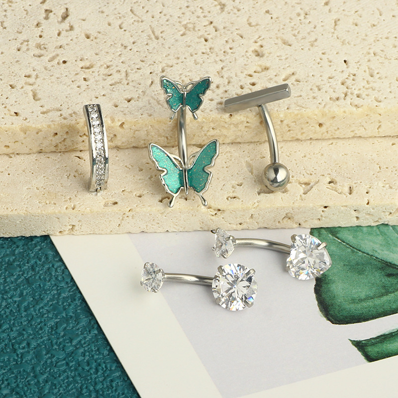 Sexy Simple Copper Zircon Butterfly Navel Ring Body Piercing Belly Button Ring 3 Colors Optional detail image 16