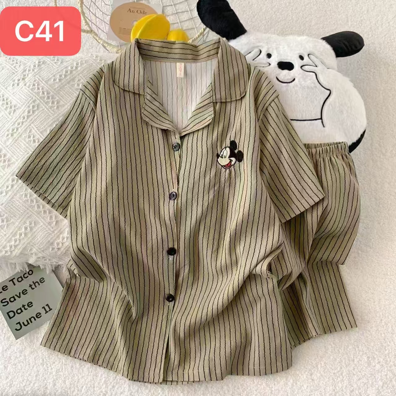 Al por mayor transfronterizo pantalones cortos de manga corta nubes pijamas de algodón de dibujos animados lindos cardigan con solapa primavera y otoño set de ropa para el hogar