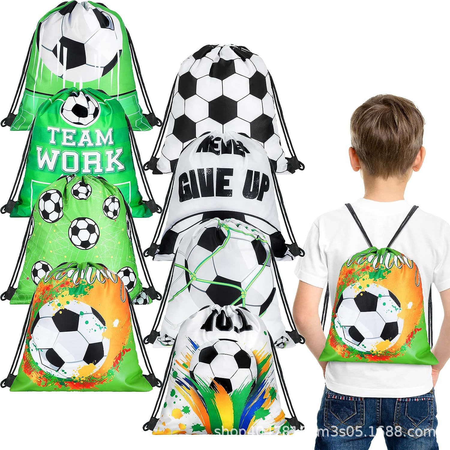 足球束口袋四足球儿童生日派对抽绳双肩背包袋便携收纳袋跨境新款