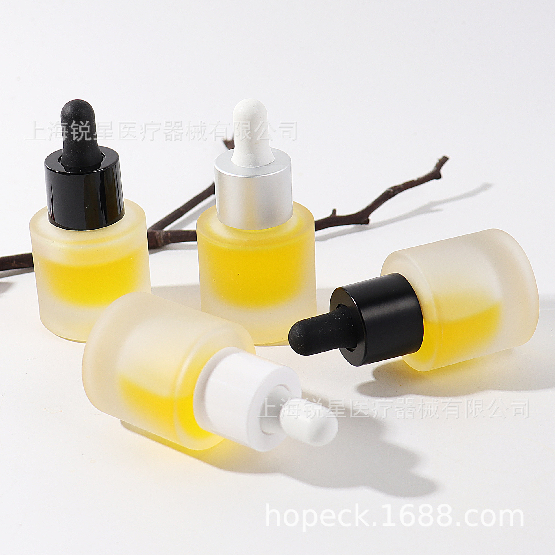 现货HOPECK黑白胶帽滴管直肩蒙砂模制玻璃瓶15ml20牙粉底液精油瓶