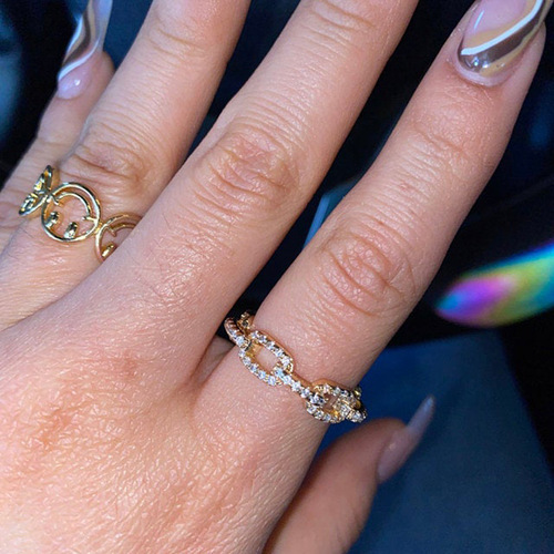 European and American popular chain rings hip-hop full circle zircon gold-plated ring for women ins style cross-border hand jewelry wholesale