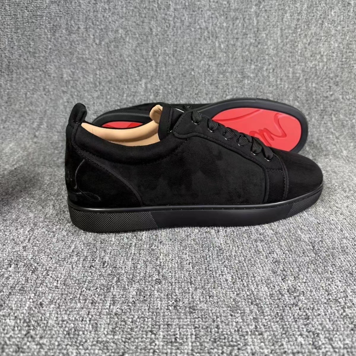 European Trendy Brand Cl Men's Shoes, Suede Low-Top Sneakers, Black Casual Shoes with Red Soles, Fashionable Versatile Sneakers