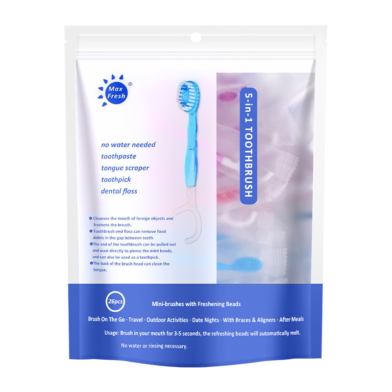 Inglés desechable mini cepillo de dientes con hilo dental cepillo de dientes de viaje multifuncional cepillo de dientes de pelo suave cepillo de dientes de embalaje independiente