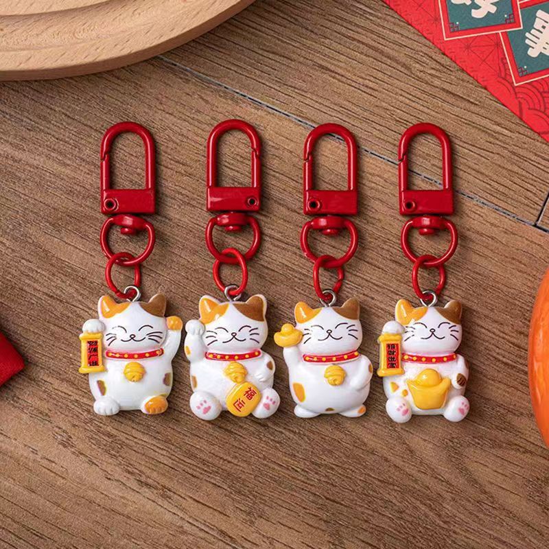 Cute mini gato pequeño colgante llavero yuanbao bolsas de Año Nuevo chino artesanías de resina regalos de decoración