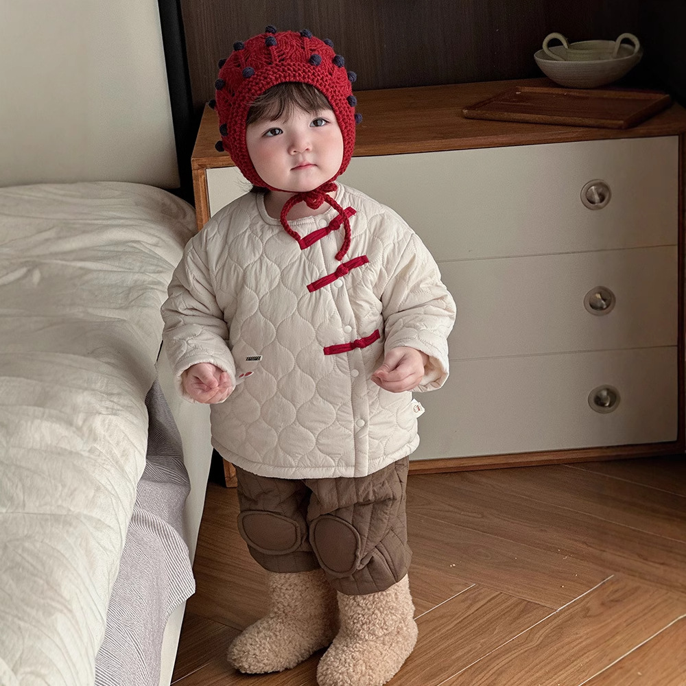 2024 ropa de invierno, ropa de Año Nuevo para bebés, chaqueta acolchada para bebés masculinos, hebilla de disco china, ropa de algodón gruesa, ropa de bebé de un año