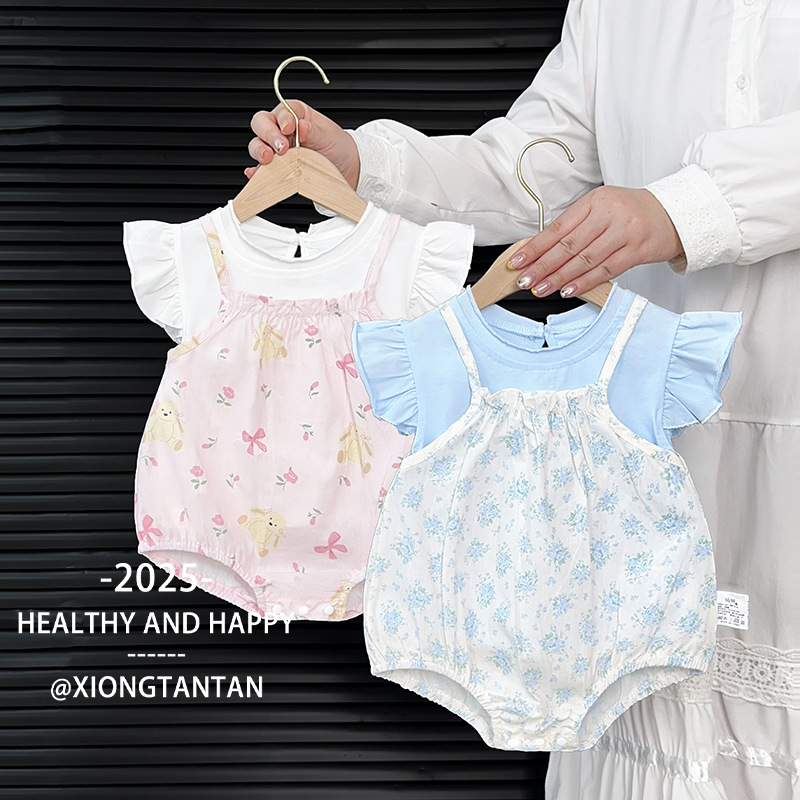 Newborn Summer Suit, Baby Girl's Fashionable Clothes, Baby Jumpsuit, Summer Suit, Baby Girl's Full Moon and 100 Days' Clothing