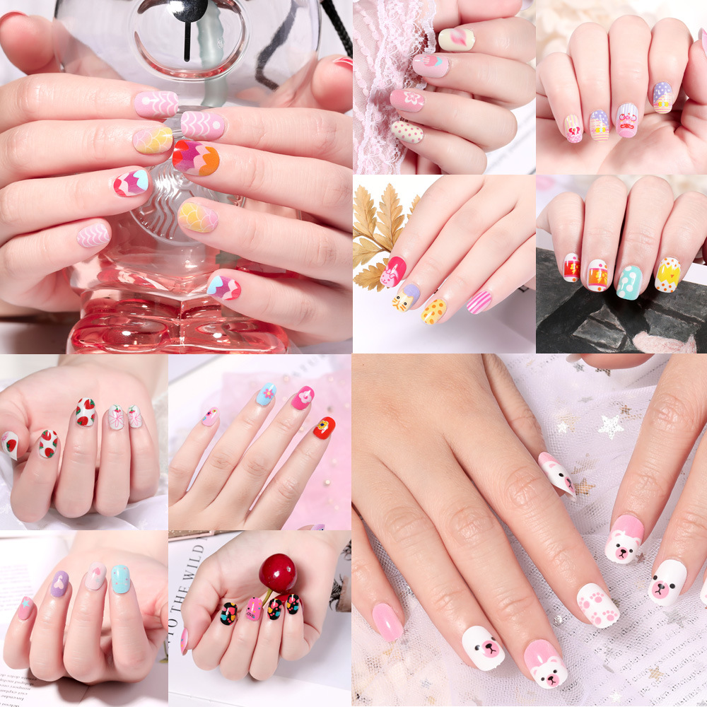 Dibujos animados para Niños pieza de belleza de uñas pieza de uñas parche de uñas producto terminado al por mayor gel de gelatina de uñas falso extraíble