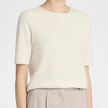 Special Offer He Spring and Summer New Style Ribbed Wool Simple and Stylish Slim Fit Fashionable Round Neck Knitted T-Shirt Short Sleeve Women's Top