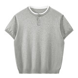 ZH8102-B男女同款潮牌拼接时尚通勤假两件亨利领针织短袖T恤，男装针织衫/毛衣，星座614