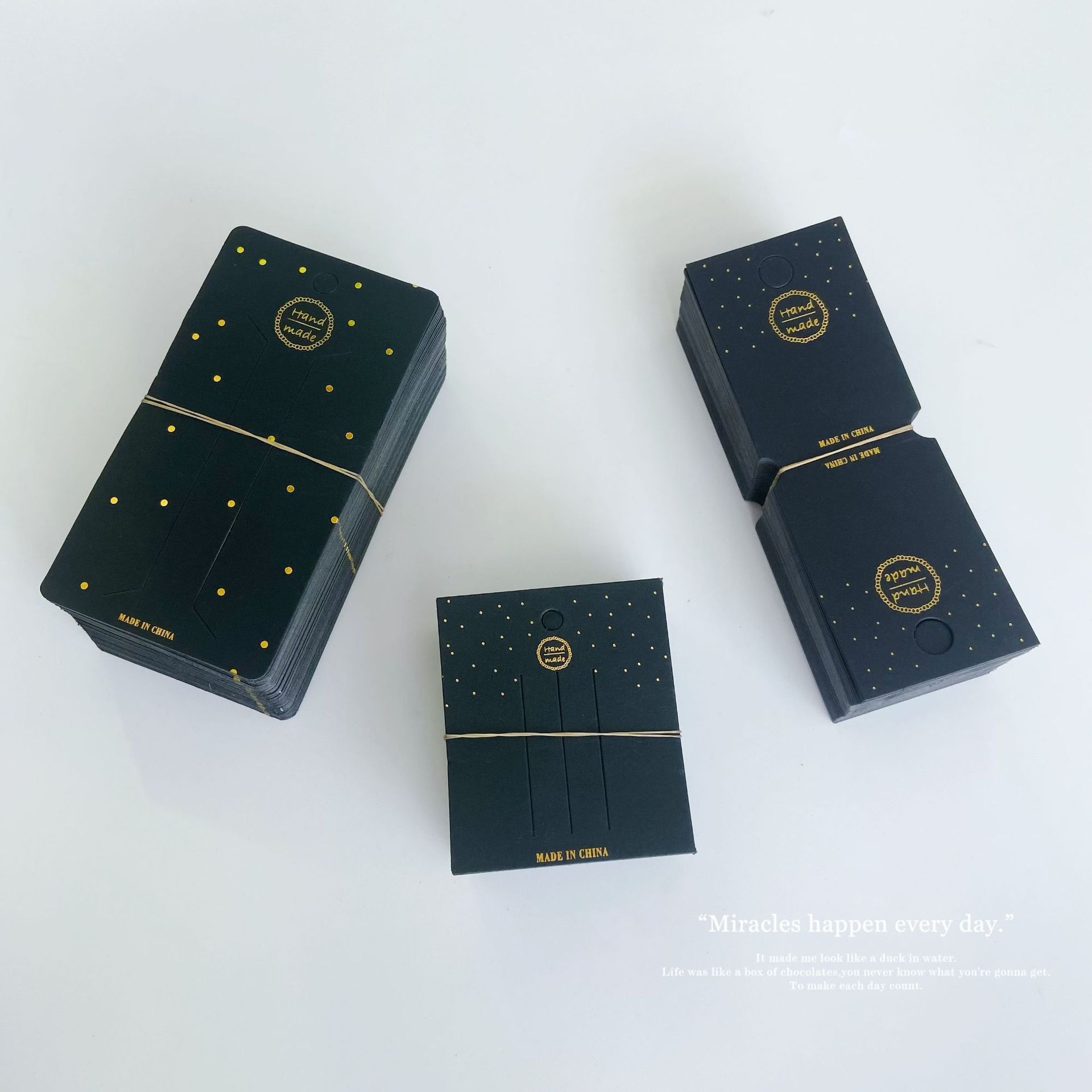 100张Hand made黑色烫金卡片发夹发饰包装卡纸现货大肠圈头饰卡头