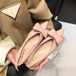 2873-H36 Korean version fashionable and comfortable flat shoes, shallow mouthed pointed silk satin rhinestone bow flat h