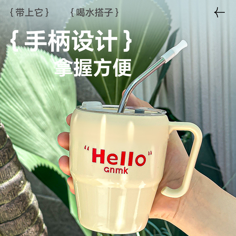 ストロー付き高見え二重断熱ハンドル付きウォーターカップ、オフィスコーヒーカップ、男女兼用耐熱ガラスカップ|undefined