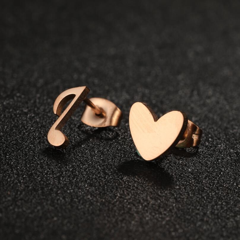 316 Stainless Steel Ear Needle Material 18K Gold Plated Plating Material 1 Pair Modern Style Simple Style Heart Shape Notes Asymmetrical Plating 304 Stainless Steel 18K Gold Plated Ear Studs