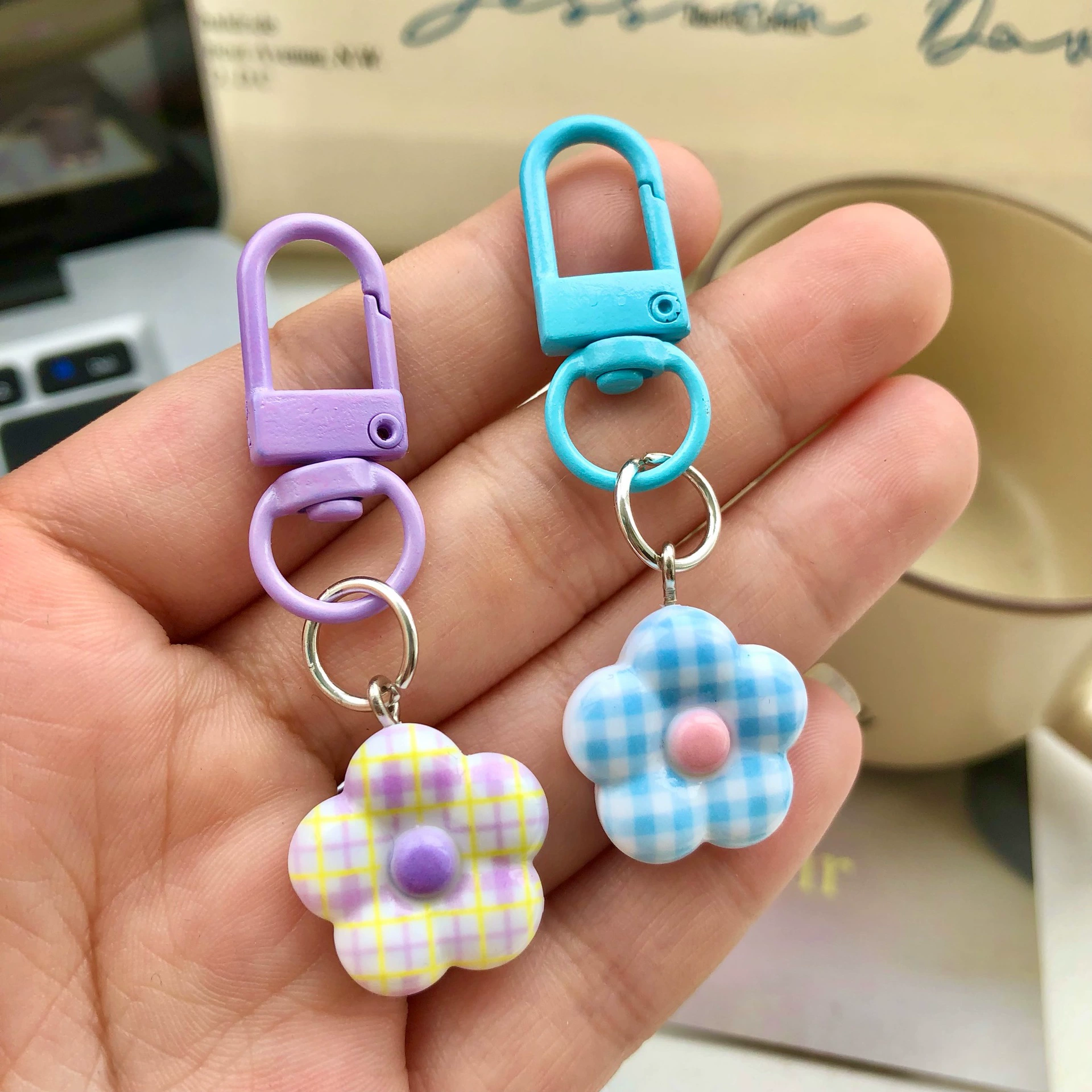 Cute keychain, pendant, bag accessory, flowered, Birthday gift