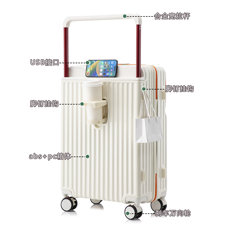 2025 maletero ancho con tapa delantera para mujer 20 pulgadas con apertura delantera, rueda universal con barra de tracción, rueda silenciosa