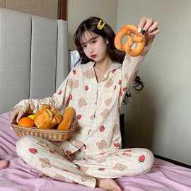 566 秋季2022款长袖开衫卡通女睡衣家居服套装两件套