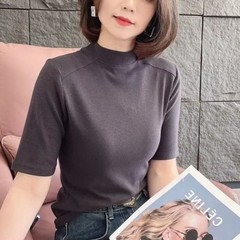 代装立襟五分袖正肩中袖tシャツ女性シャツ2025春夏新韓国版上着