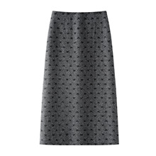 深灰色刺绣毛呢半身裙女2025新款秋冬加厚高腰气质中长款直筒裙子