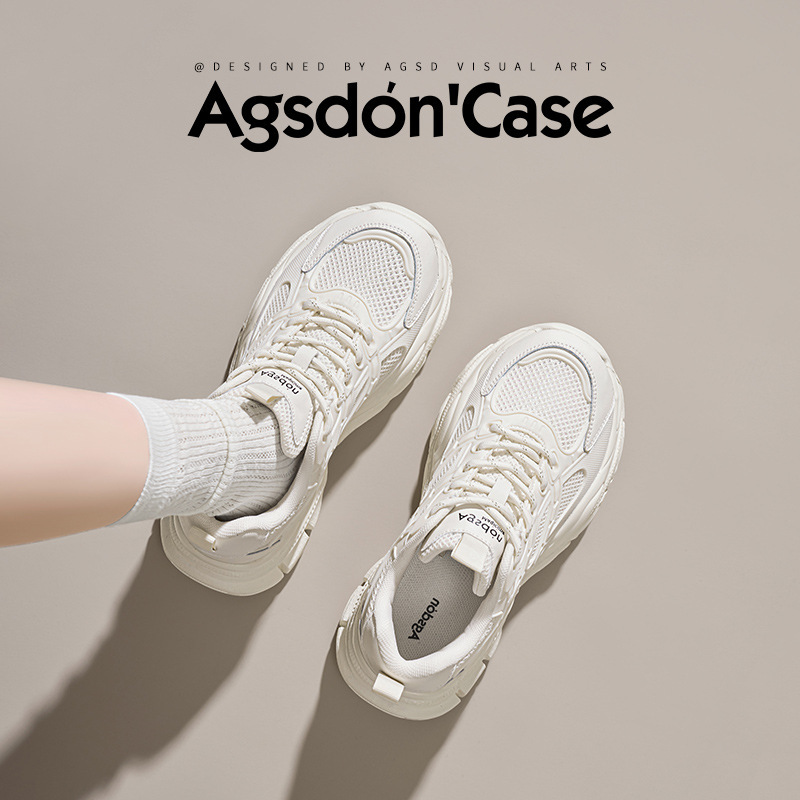 Augu Shiden Thick-Soled Dad Shoes for Women 2026 New Summer White Casual Sports Shoes Soft-Soled Running Shoes Ins