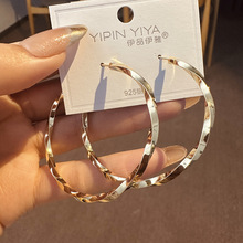 韩国风新款扭曲圆圈耳环女夏个性夸张大圆环耳扣s925银针耳圈批发