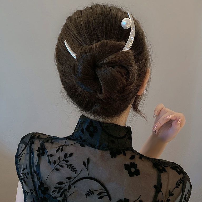 Estilo chino Luna horquilla retro horquilla de medio mes estilo antiguo de las mujeres de alto grado pelo updo artefacto espalda cuchara palillos tocado