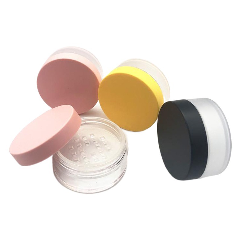 Fábrica de maquillaje personalizado polvo suelto caja vacía materiales de embalaje de alta gama rejilla redonda corrector transparente sub-botella