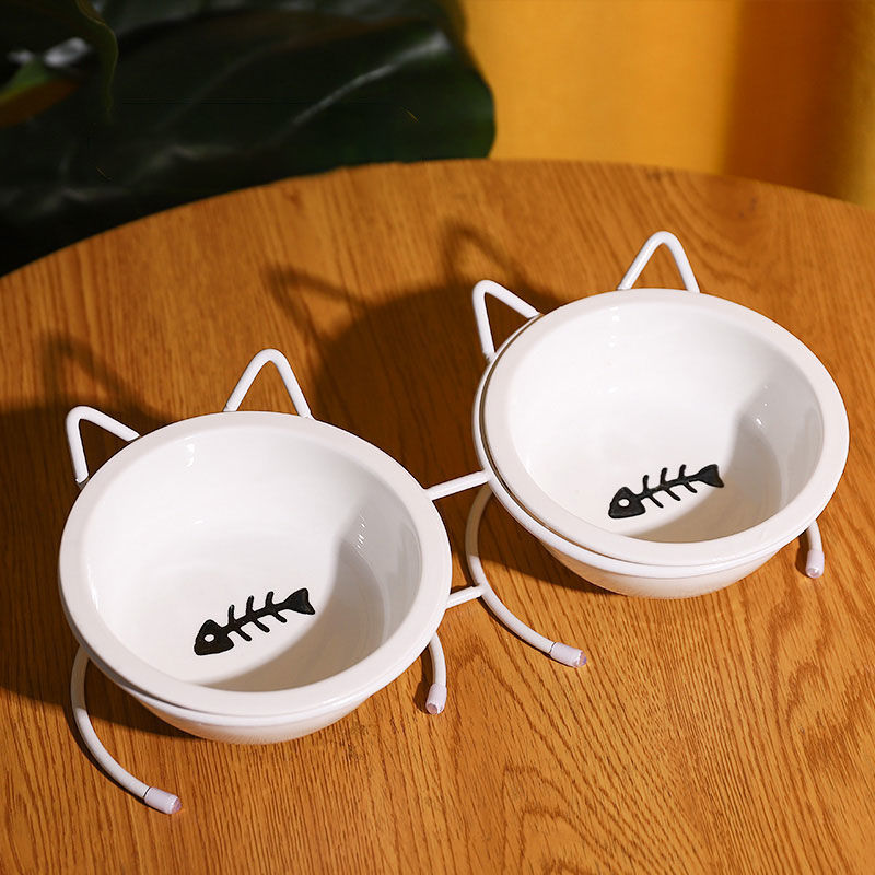 Pet Bowl wholesale Ceramic cat Dogs Dishes Double bowls protect Kitty Drink plenty of water Fanpen Pets Supplies