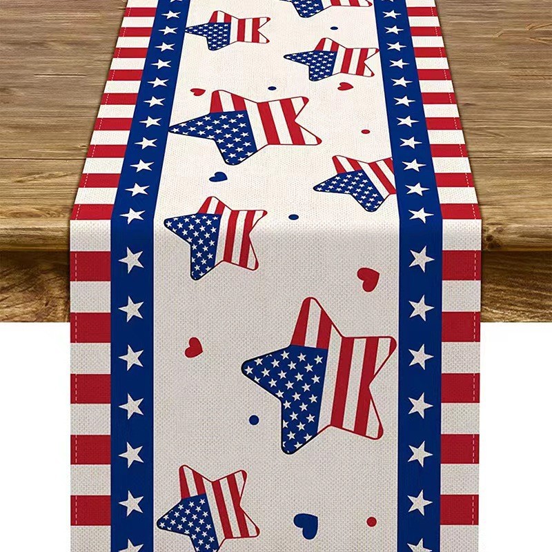 Transfronterizo 2024 Amazon nuevo día independiente pentáculo lino tabla bandera tabla de comedor tabla de té tabla de bandera