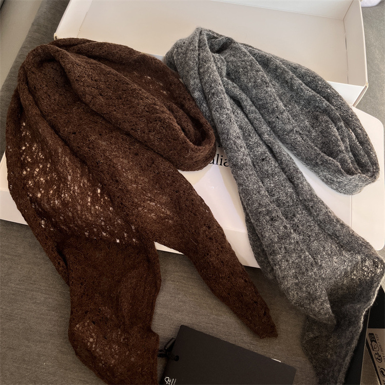 9824 Atmospheric Wool Alpaca Blended Crochet Cut Out Texture Knitted Versatile Knitted Scarf Gift Box