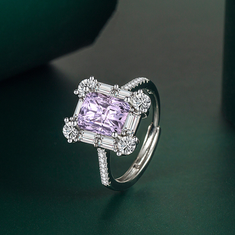 Fashion Rectangle Copper Plating Zircon Open Ring 1 Piece