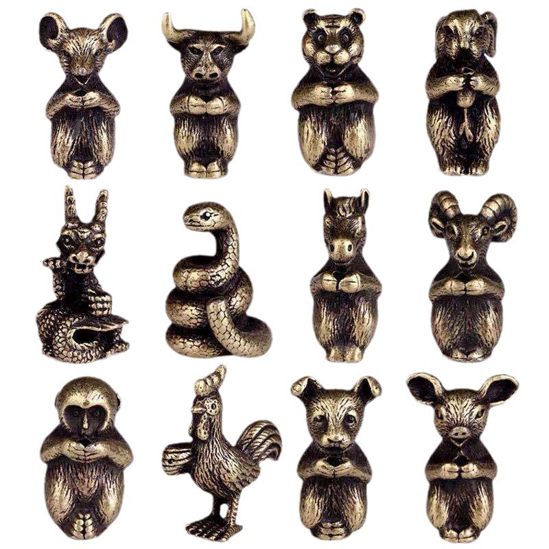 Aleación antigua Chapado en cobre doce Zodiaco quemador de incienso madera de sándalo agarwood ceremonia del té quemador de incienso