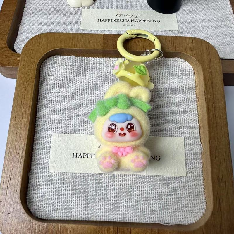 新款豆包坐姿蝴蝶结兔植绒萌粒公仔可爱钥匙扣对对碰盲盒包挂挂件|undefined