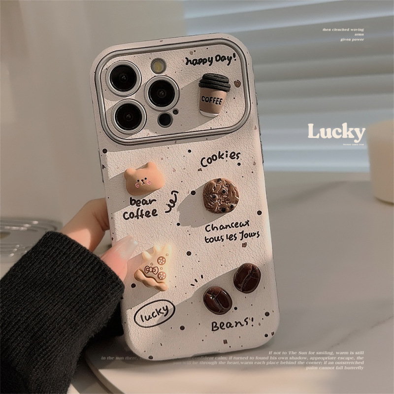 Ink-Splashed 3D Coffee Bear iPhone 17 Pro Max Phone Case, iPhone 15 Leather Case, 17Th Generation, Cute Export Model