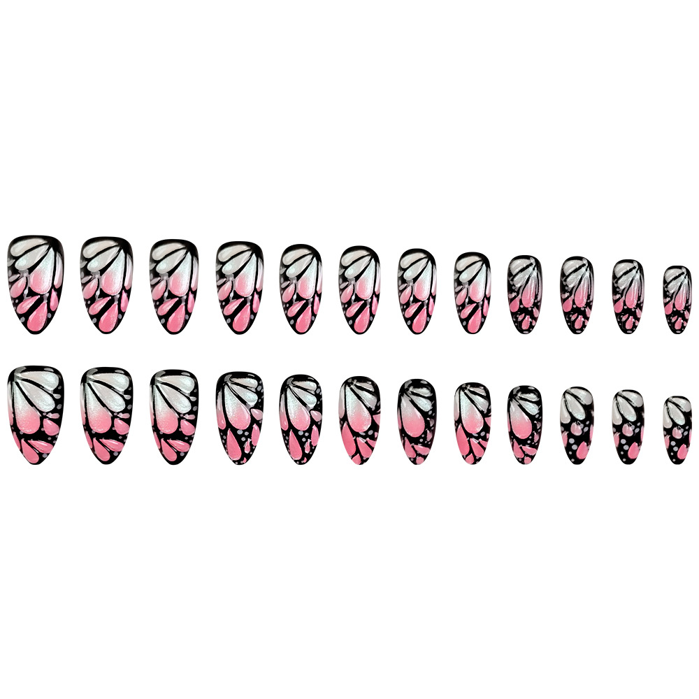 Europa y los Estados Unidos 3D colorido mariposa manicure fantasía atractiva para usar uñas de almendras 24 piezas de parche de uñas falsas image 6