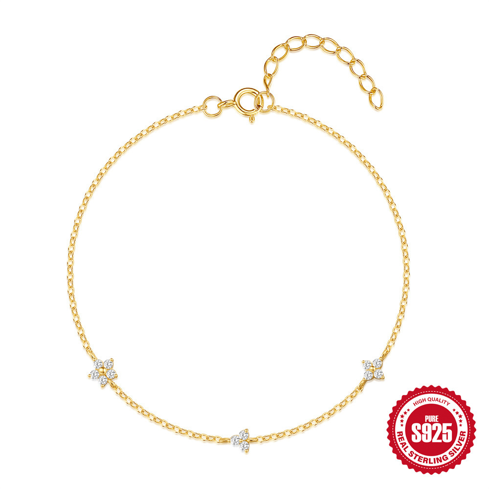 Nuevo estilo s925 plata de ley simple y elegante pétalos de múltiples elementos combinados con diamantes, brazalete femenino de alto nivel de sentido de nicho