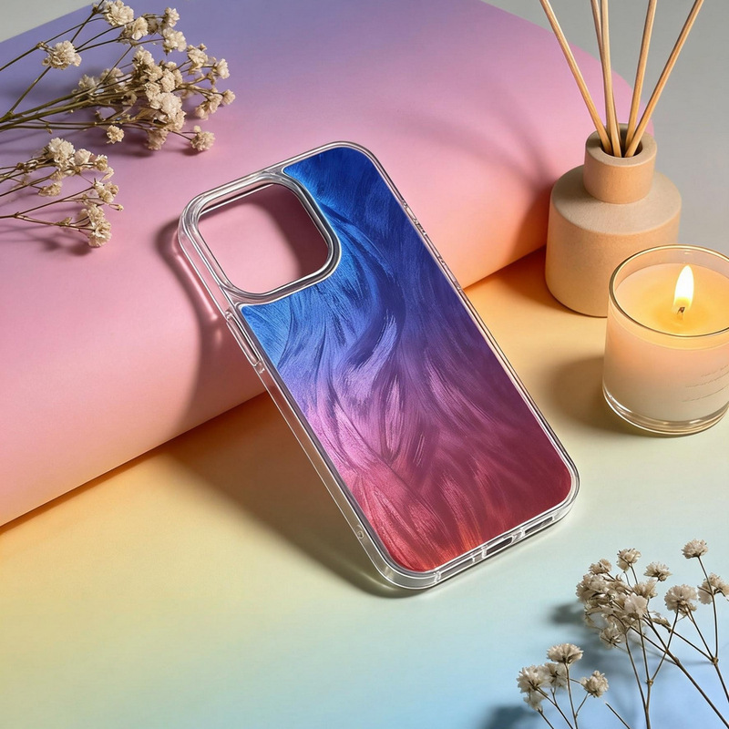 The Latest Cross-Border Magnetic Gradient Resin Shell Laser 16Promax Flowing Light Feather Yarn Mobile Phone Case Customized for Apple and Samsung