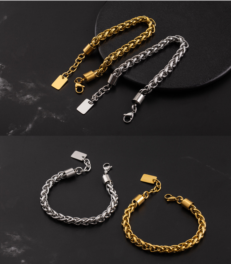 1 Piece Quantity Holiday Occasion 304 Stainless Steel Material Solid Color Pattern Hip-Hop Solid Color 304 Stainless Steel Plating Men's Bracelets Men's Chain Bracelets