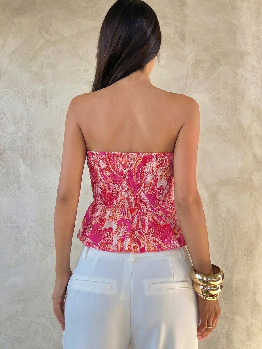 Women's Sexy Halter Top - Sleeveless Smocked Waist Floral Print Bustier Crop Top (S-Xl) - Summer Beach & Club Wear In Red/Nude/Blue_ecoleips.com