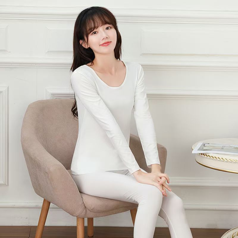 Women's Comfortable Fleece Thermal Set, Self-Heating Wool Underwear, Tight-fitting and Slimming, Inner Layer, Korean Style, Autumn and Winter