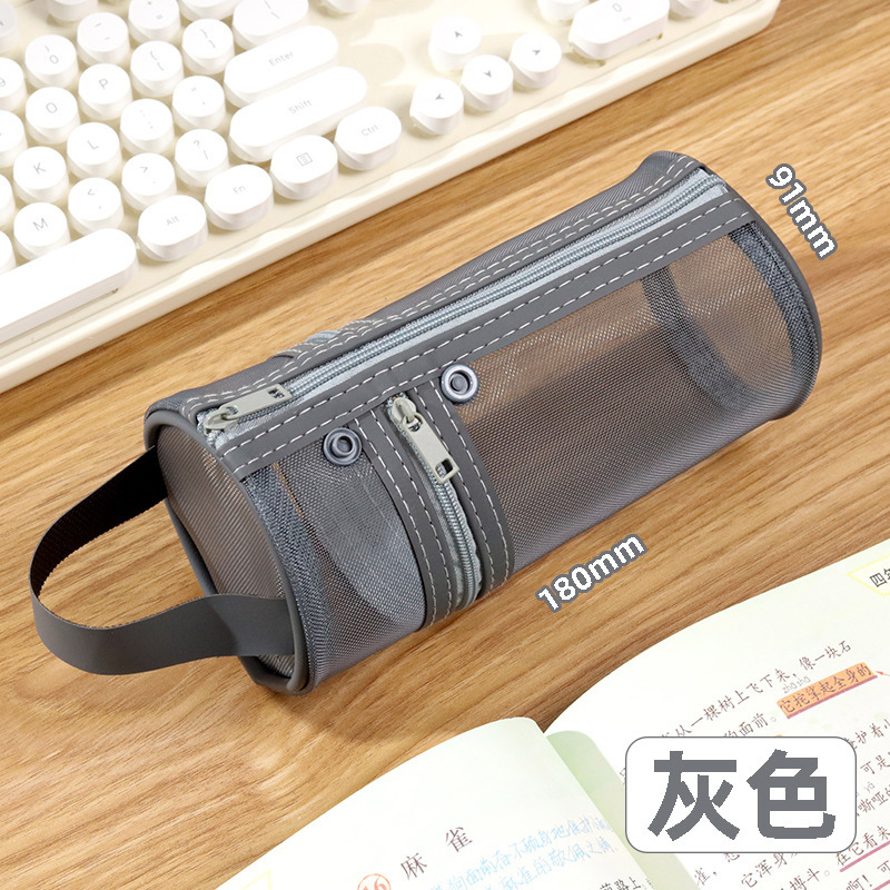 康百網紗透明筆筒式筆袋縦式透明シンプル文房具袋中高生試験専用袋|undefined