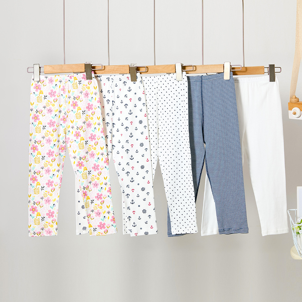 Children's pure cotton thin elastic home pants, boys' and girls' leggings, air-conditioning wear, seamless long pants, Class A