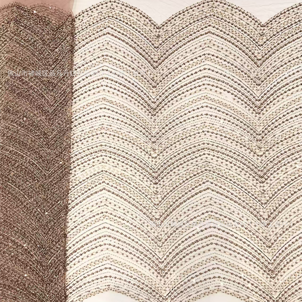 Tejido bordado Gao Ding perla vestido de moda cadena de perlas vestido fabricantes de tela al por mayor