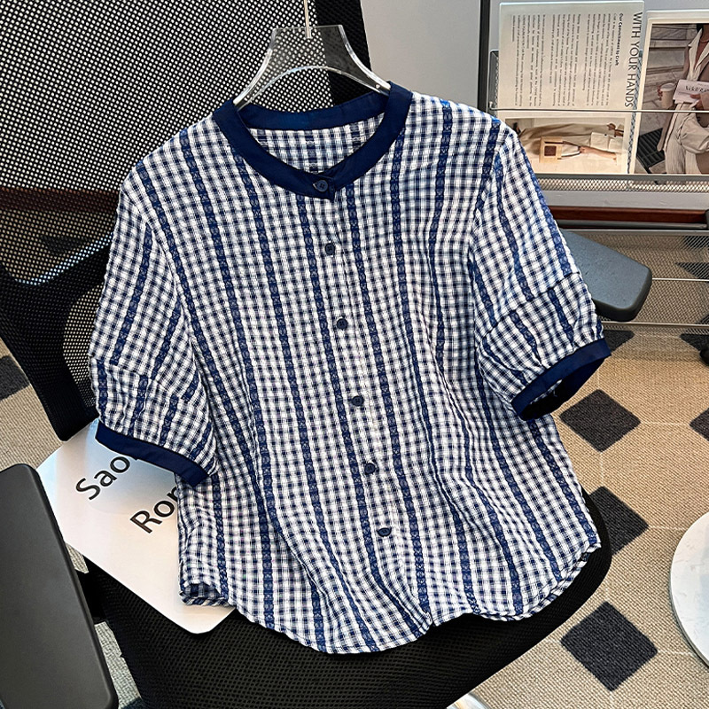 设计感格子衬衫短袖女士上衣夏薄款轻奢高级夏季新款爆款超火减龄|undefined